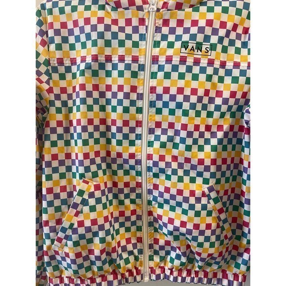 VANS Kastle Rainbow Checkered Mesh Hooded Full Zip Windbreaker Jacket Youth XL - Picture 3 of 8